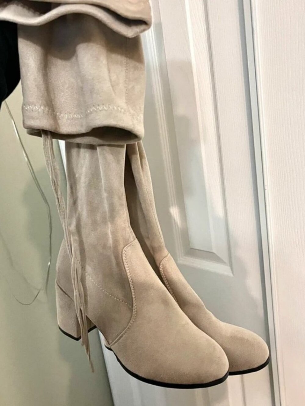 Creme suede boots